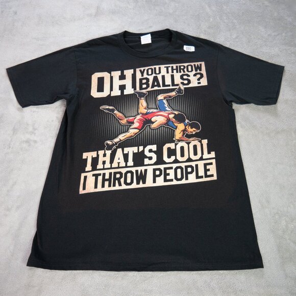 Funny Wrestling T-Shirt Men’s Medium Black "I Throw People" Back Graphic - Picture 5 of 12